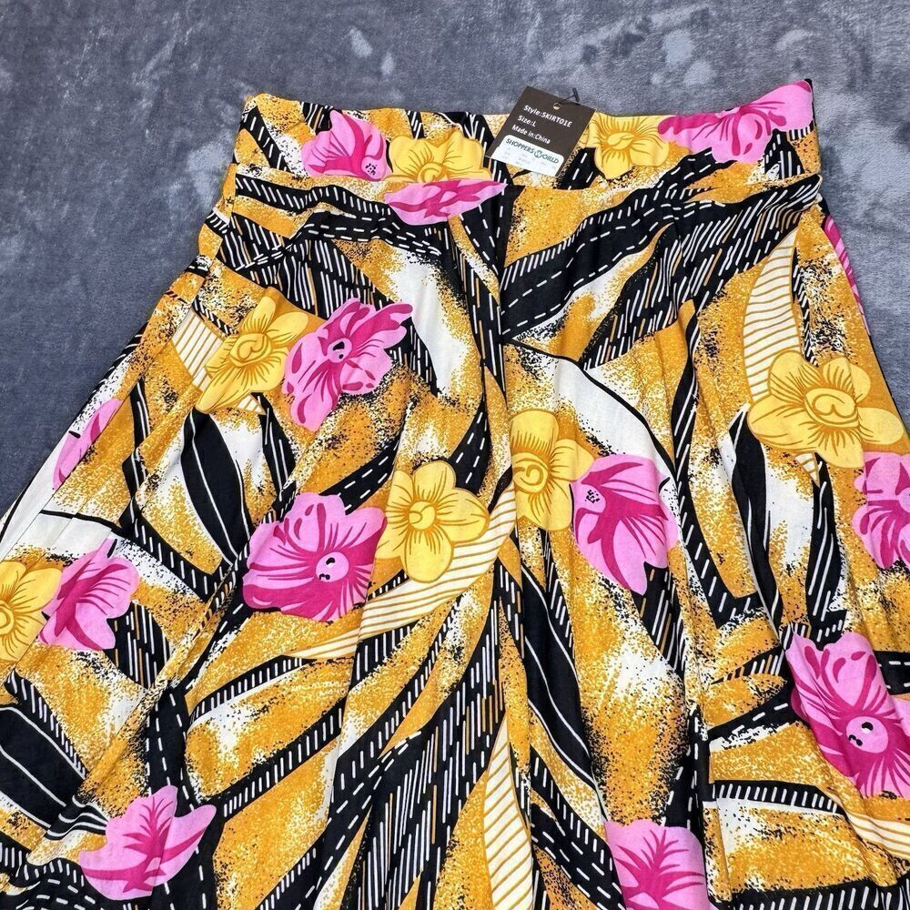 Emily Stacy Sz L Floral Elastic Waist Skirt Polyester Pull On Colorful A-Line - Picture 4 of 8